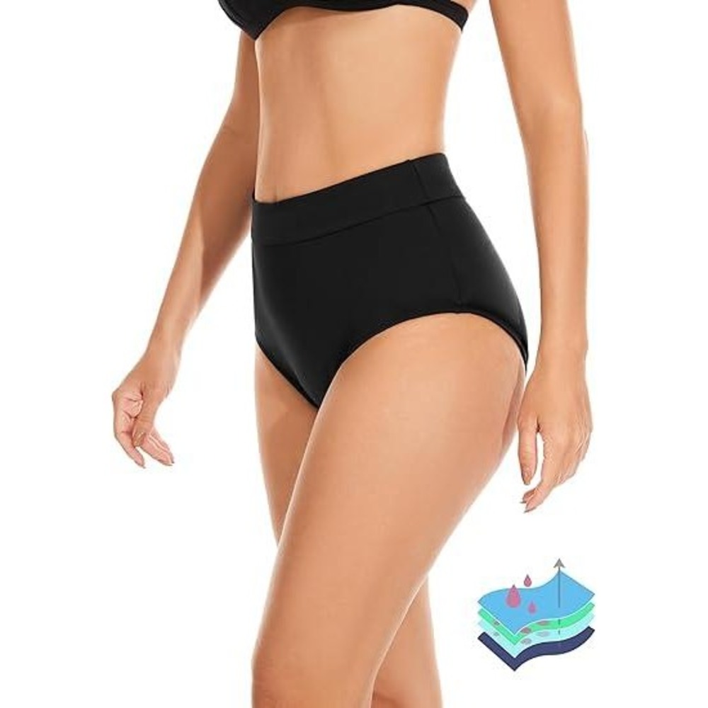 MSRP $26 OVRUNS Women's S Black Period Swimwear Leakproof Bikini Brief Bottoms